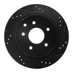 Infiniti Q45 Brake Rotor (1) - Rear Right - R1 Concepts - Drilled & Slotted - Black - `02-`06